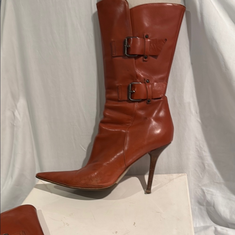 Charles David Burnt Orange Leather Heeled Boots